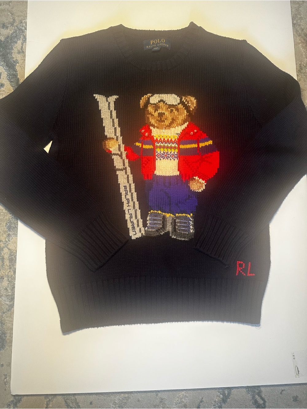 Polo by Ralph Lauren Navy Ski Bear Crewneck Sweater with Red Jacket